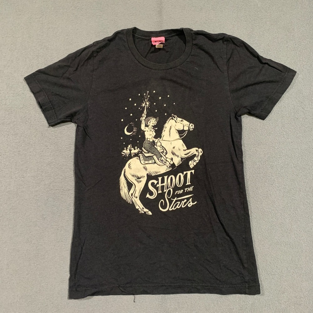 Ali Dee Women's Small T-Shirt Small Gray Cowgirl Shoot for the Stars Graphic Tee